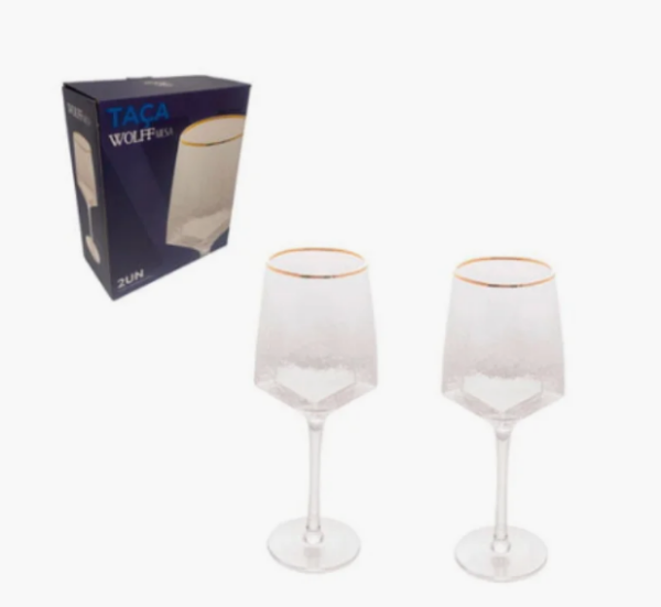 Conjunto 2 Taças de Cristal p/ Vinho c/ borda dourada 600ML - Image 4